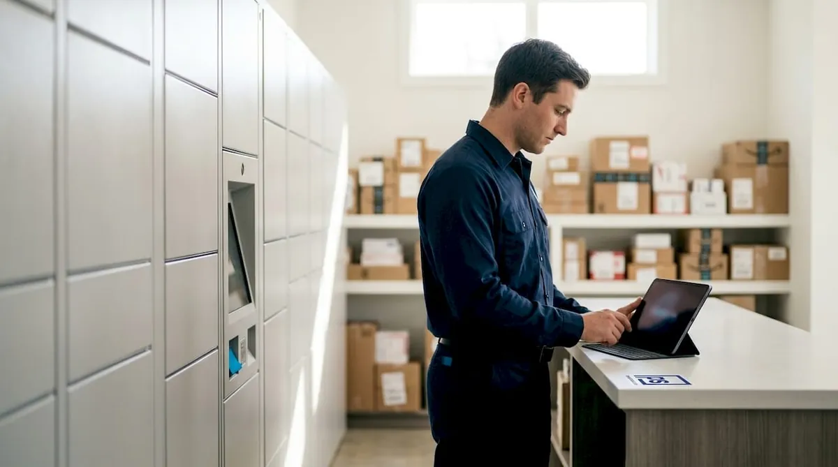 Carrier using iPad station in package room