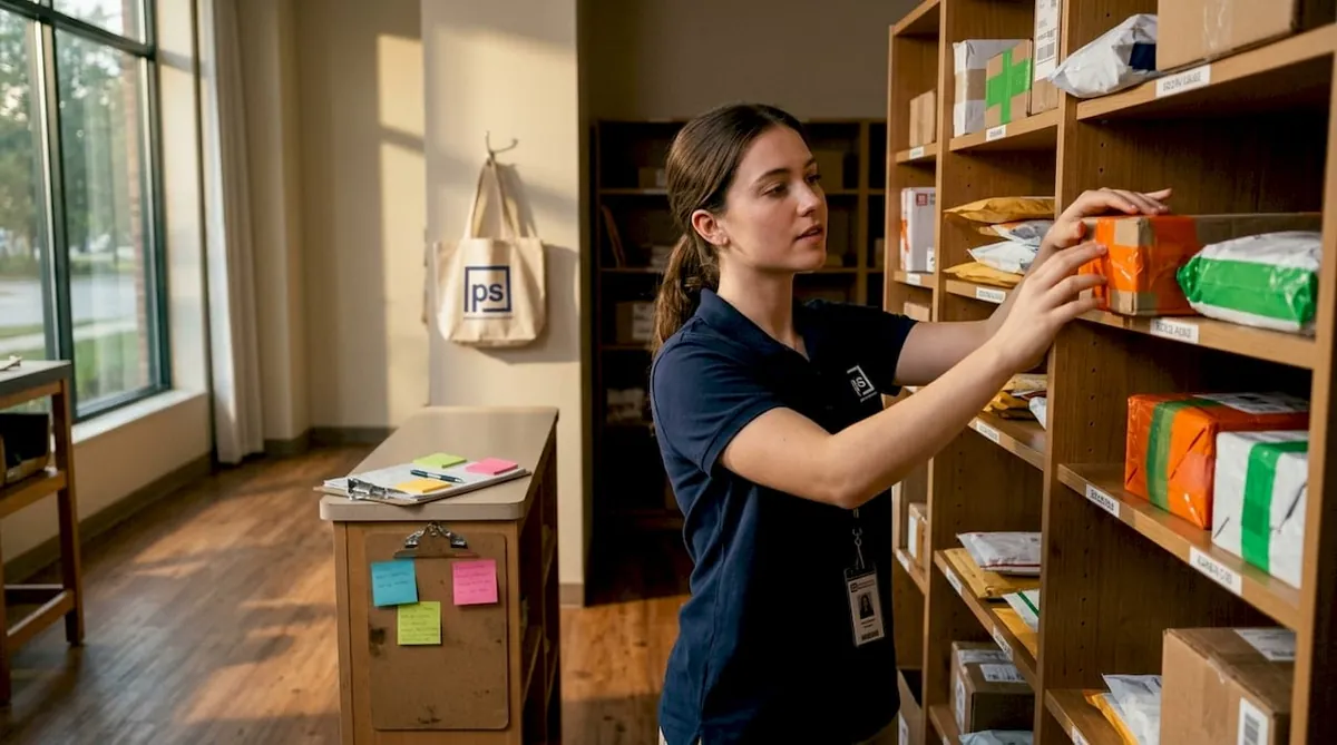 Mailroom manager organizing packages