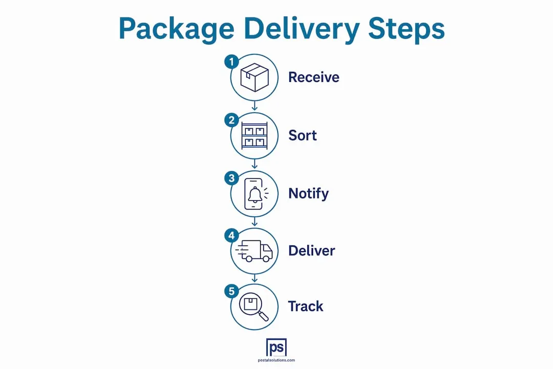 Infographic showing package delivery management steps