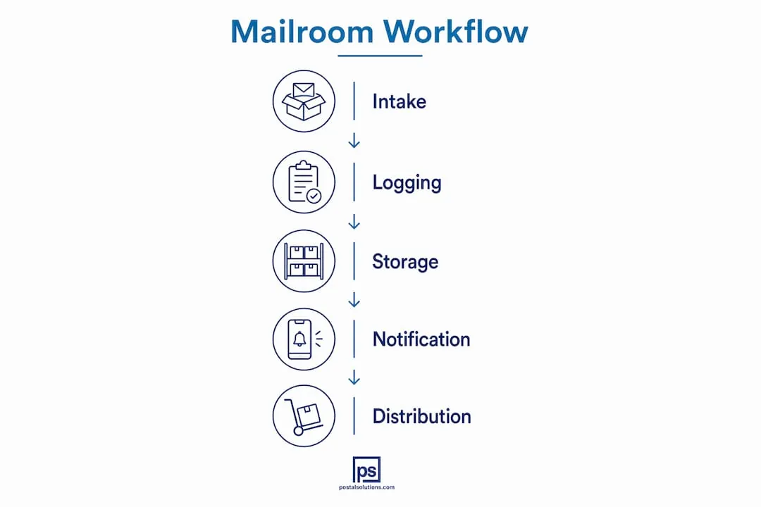 Infographic illustrating mailroom workflow steps