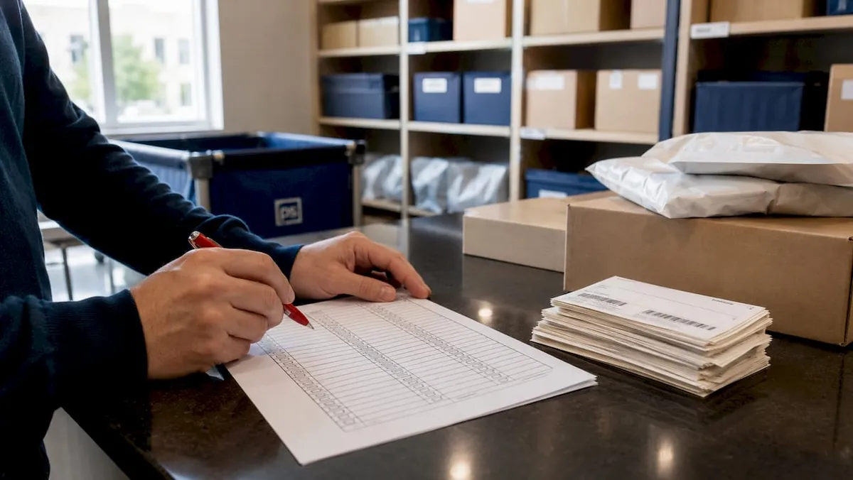 Hands marking package room checklist