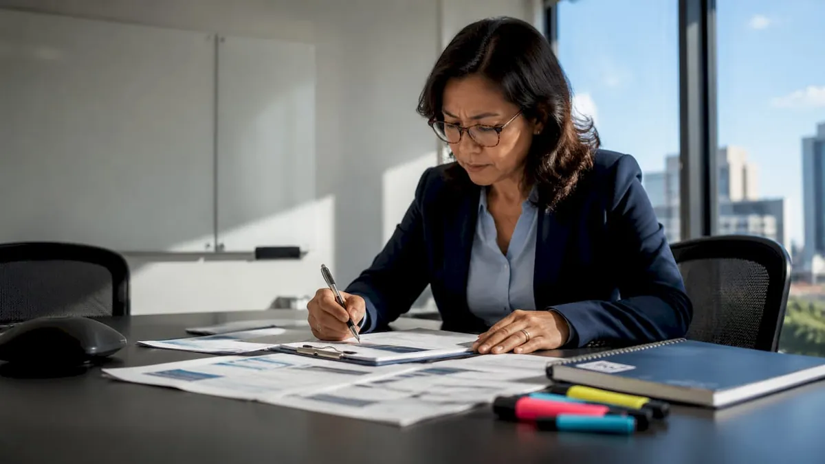 Property manager reviewing mail compliance documents