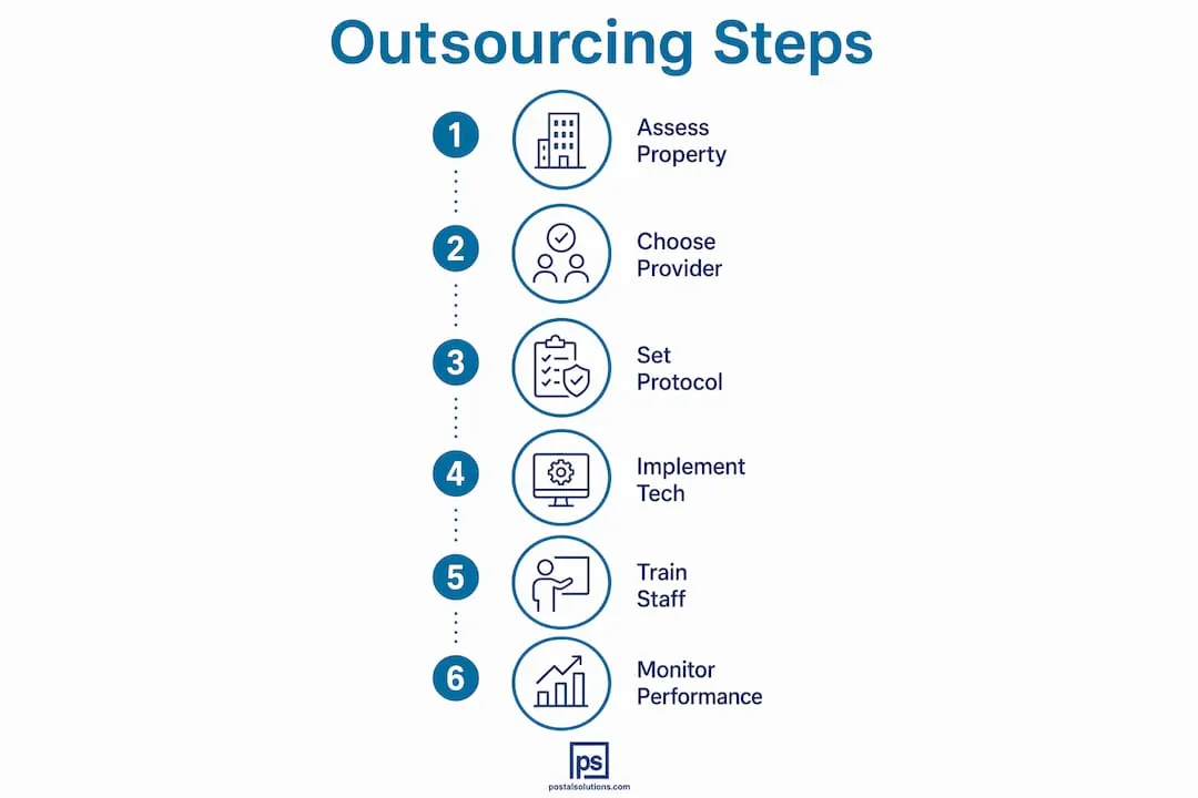 Infographic illustrating steps in mail delivery outsourcing