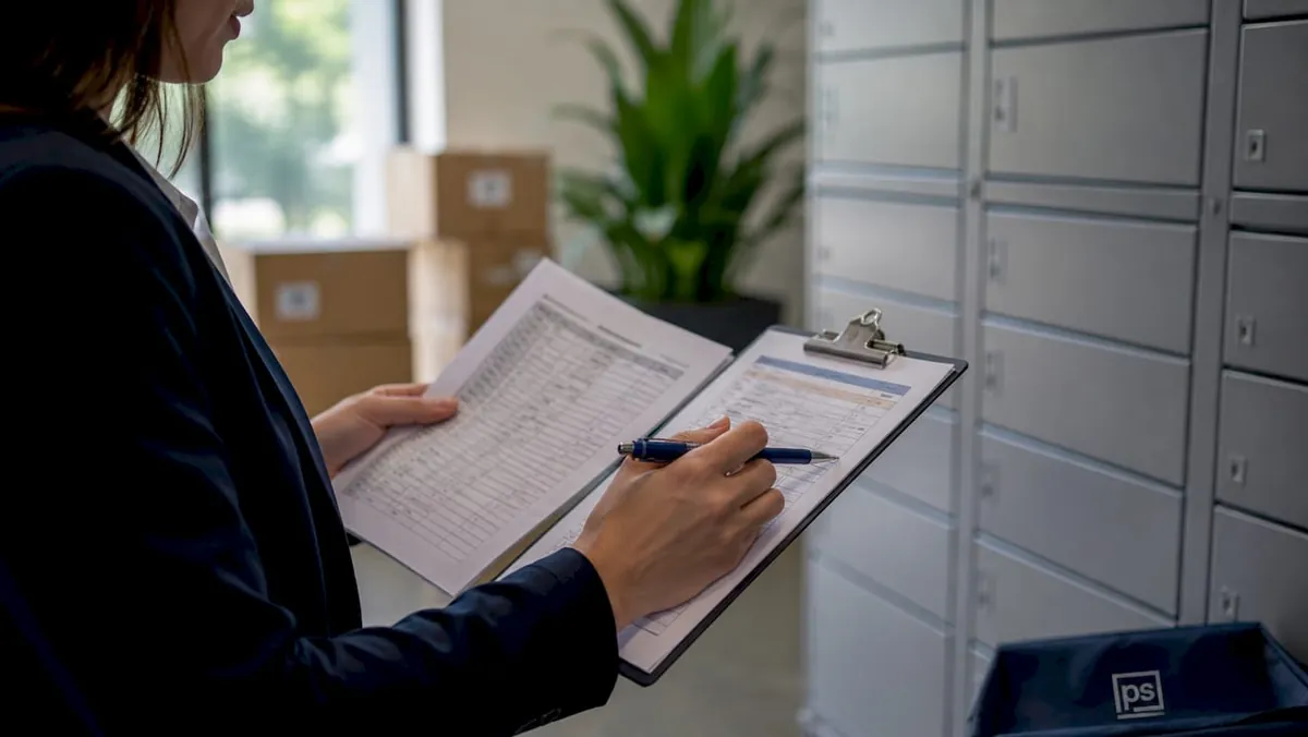 Property manager inspecting package room audit checklist