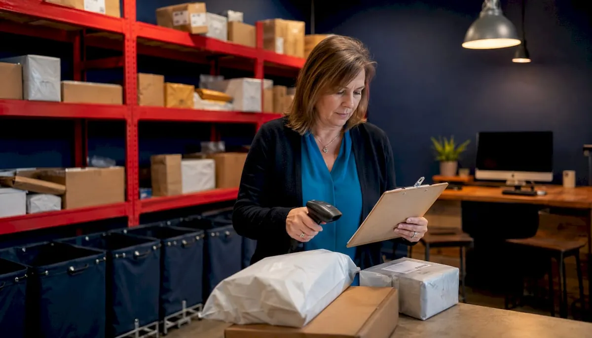 Property manager sorting packages in package room