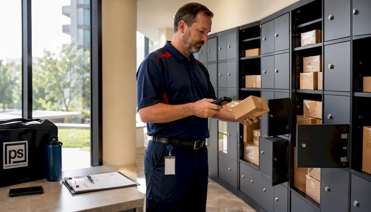 Technician auditing packages in locker room