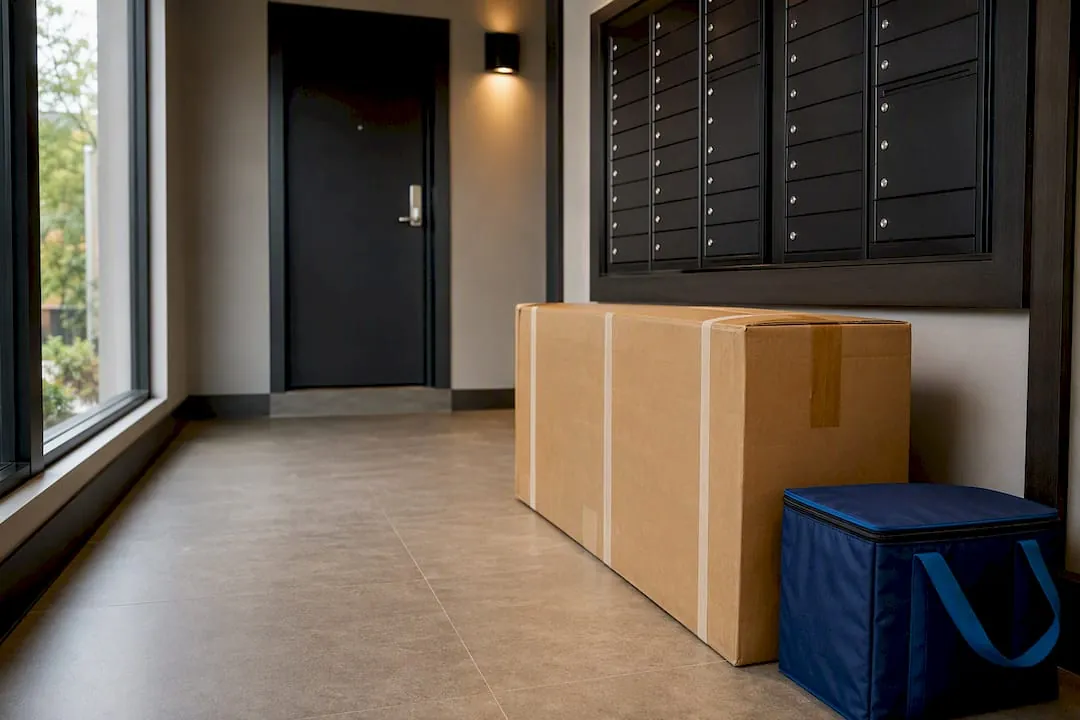 Oversized parcel beside accessible passage